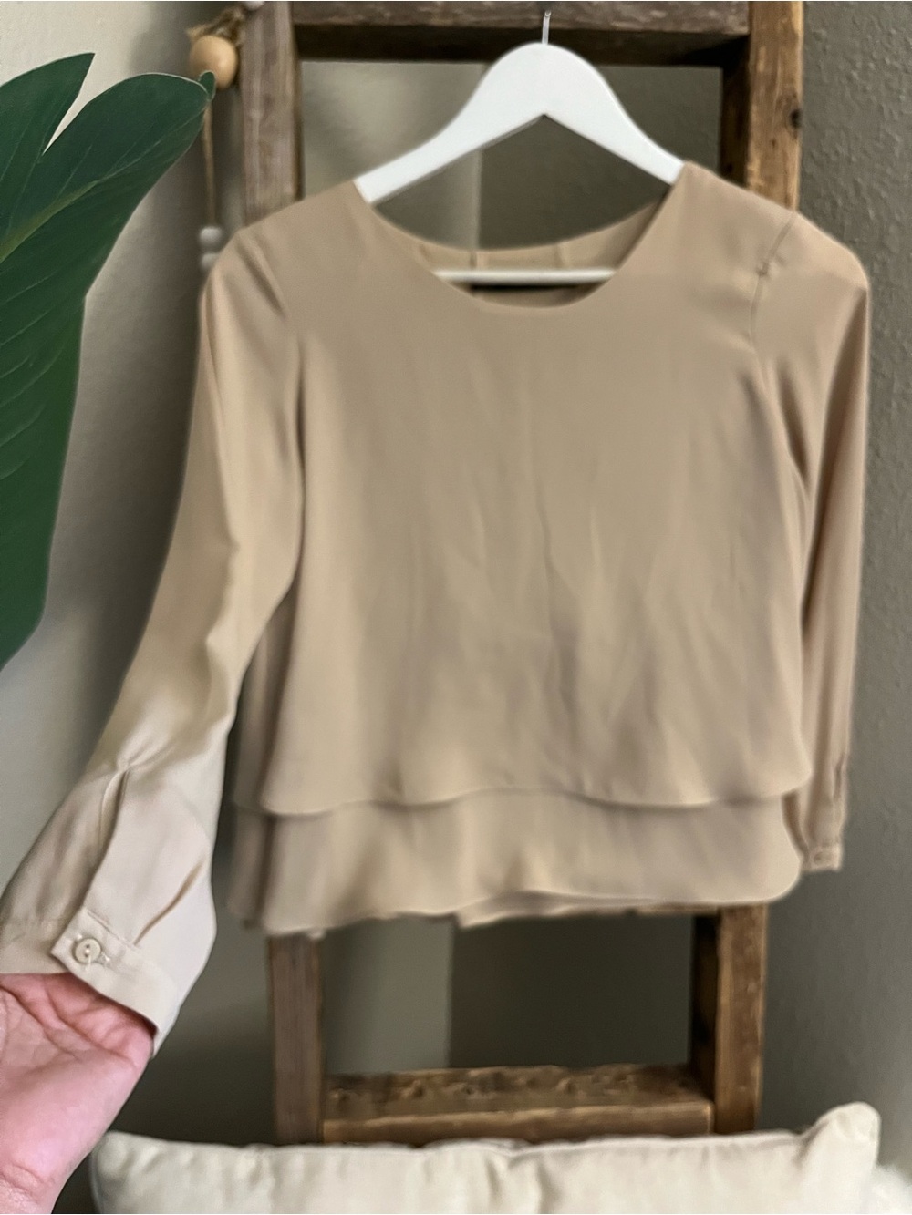 Zara Basics Layered Blouse in Light Beige